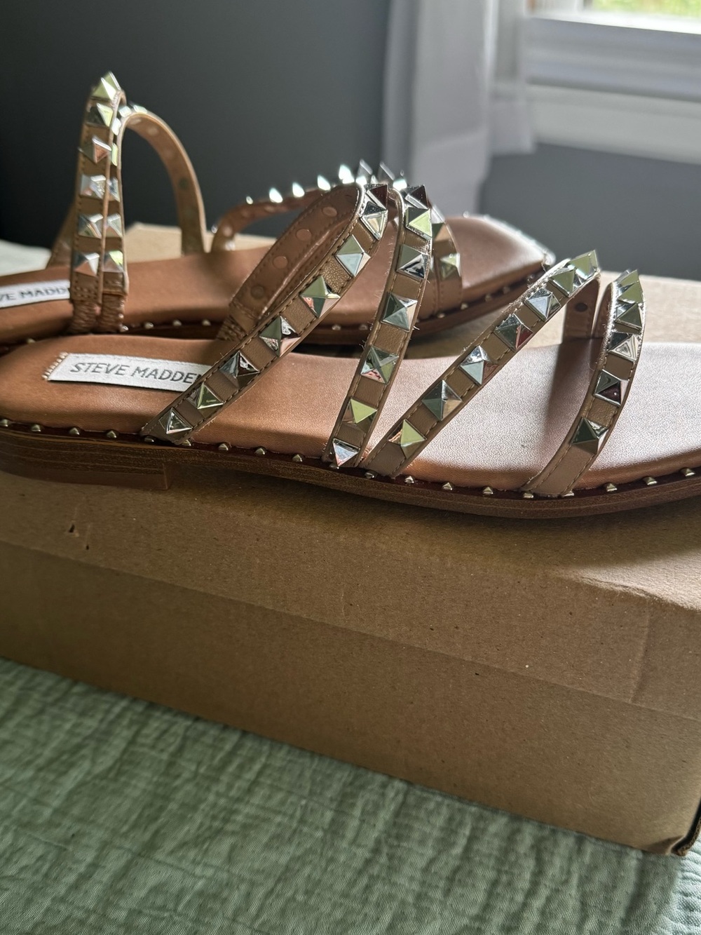 Steve Madden Skyler Silver Stud Sandals- Women’s Size 8